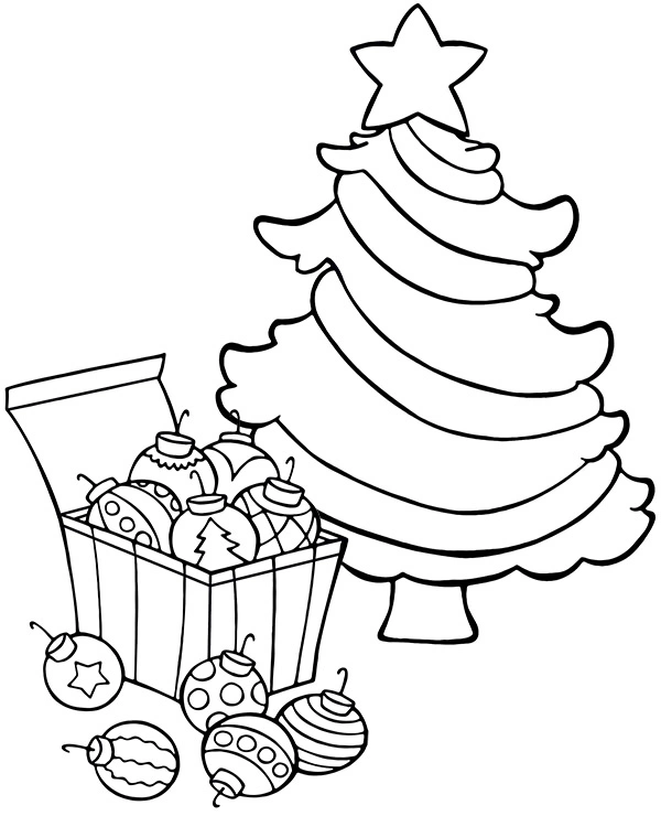 Christmas tree is waiting for decorations coloring page